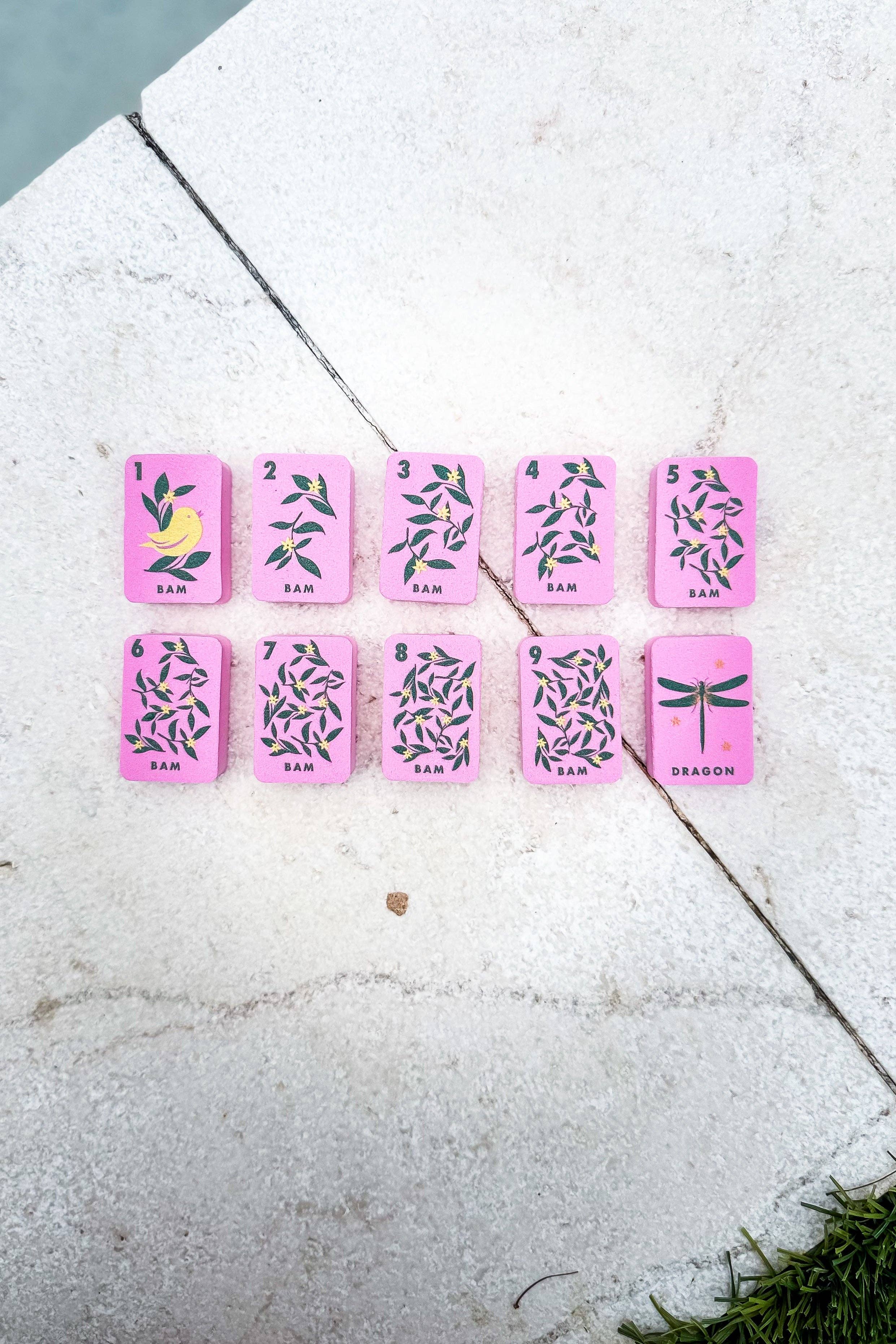 Floating Mahjong Tiles in Floral Pink for the Pool