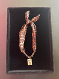 Mahjong Tile Scarf Necklace- Leopard with Autumn Flower