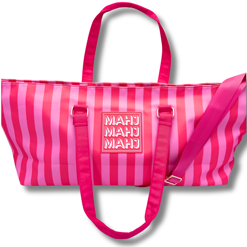 My Fair Mahjong MAHJONG TOTE BAG  |  Wide with Zipper Closure: Geometric- Pink Tote Bag