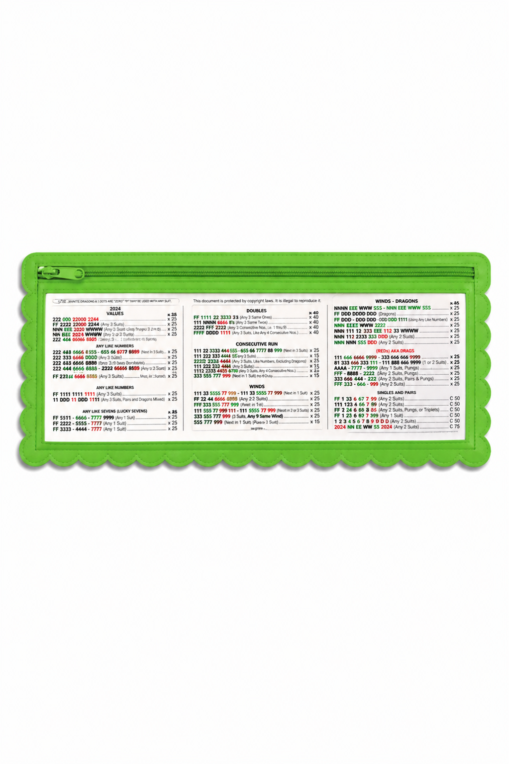 Splash-Proof Mahjong Card Holder for Pool Mahjong - Green Scallops STANDARD SIZE: Pack of Four Card Holders