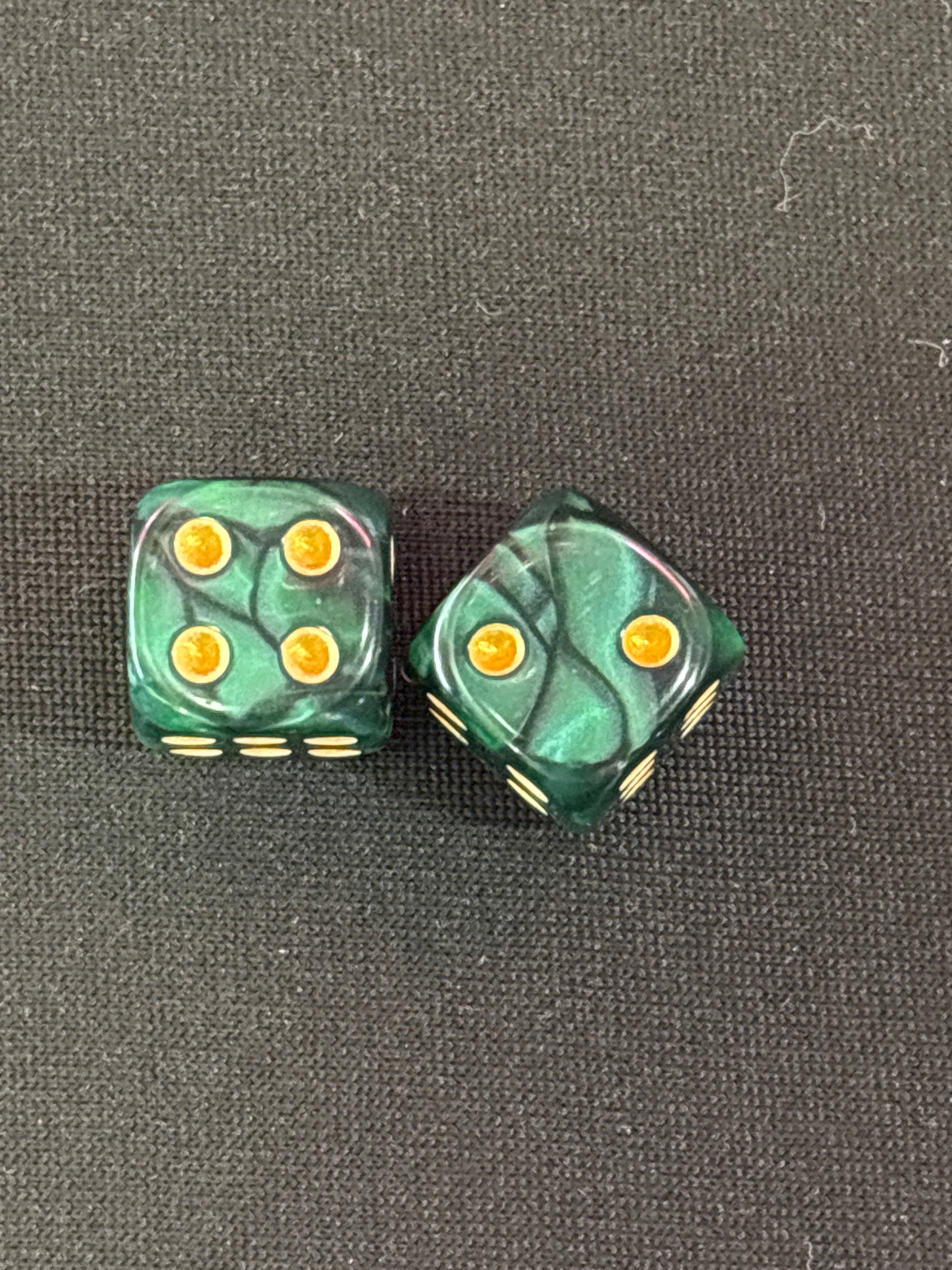 Mini Green Marble Gold Dot Mahjong Dice