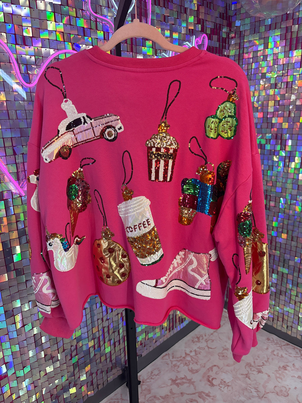 Queen of Sparkles QOS NWOT Pink Ornaments Sweatshirt L