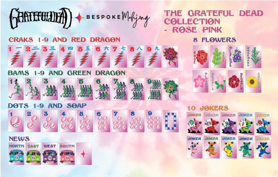 Grateful Dead Tiles (Rose Pink Tye Dye Pearl) - Bespoke Mahjong