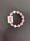 #21 Mahjong Tile Bracelet with Pink and white floral beads , Blue and white beads with Dragon CLEARANCE