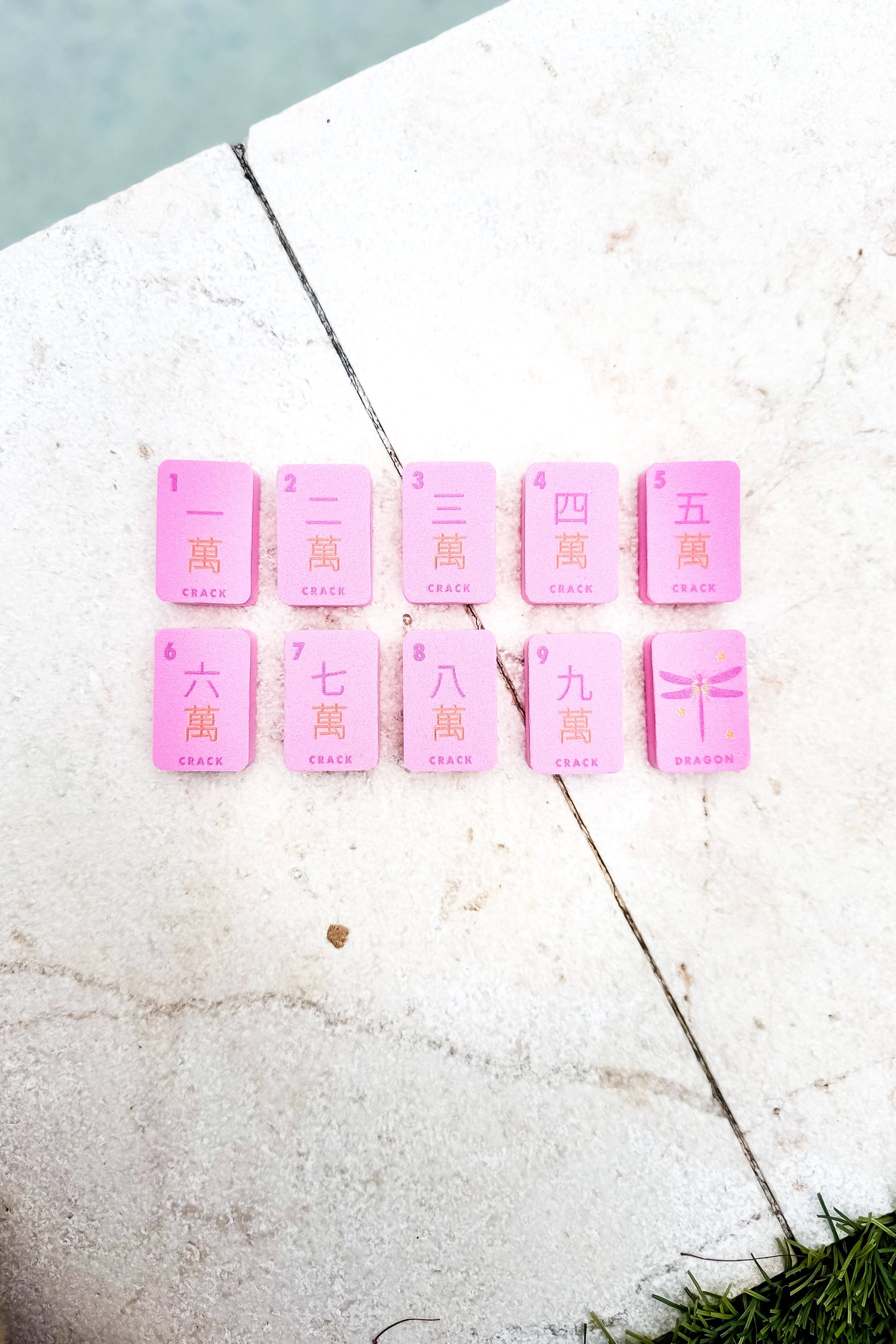 Floating Mahjong Tiles in Floral Pink for the Pool