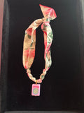 Mahjong Tile Scarf Necklace- Pink Floral with Joker