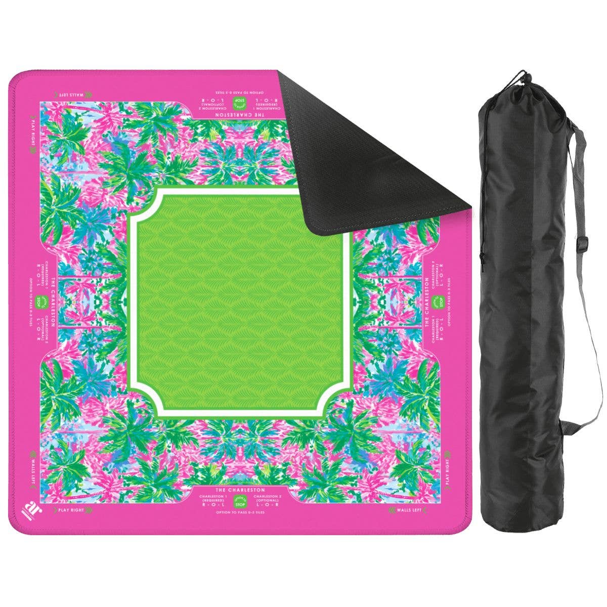 Palm Beach Collection Mahjong Mat | Pink Cabana Blue, Lime: 20.9 x 20.9 Travel Size / Tropical Pink Lime