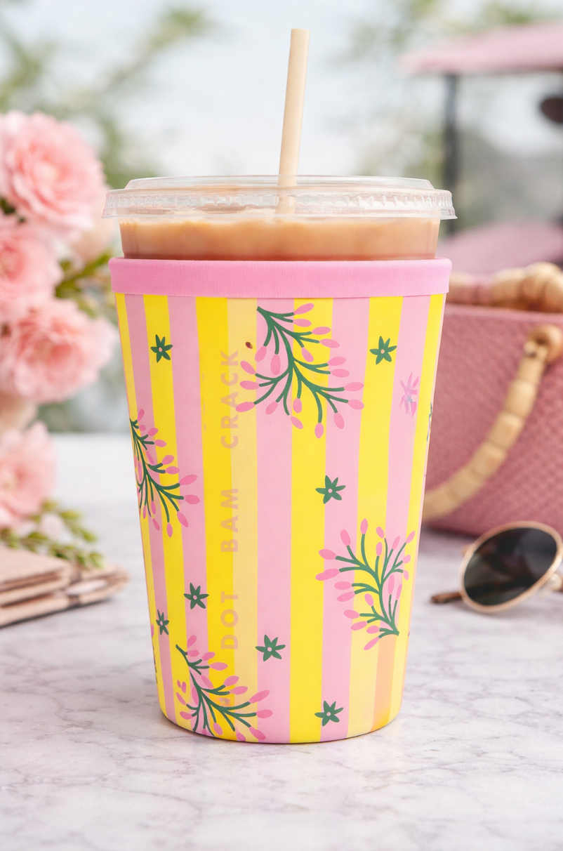 Iced Coffee Sleeve - Palm Springs Yellow Mahjong Theme: Medium (16oz-24oz)