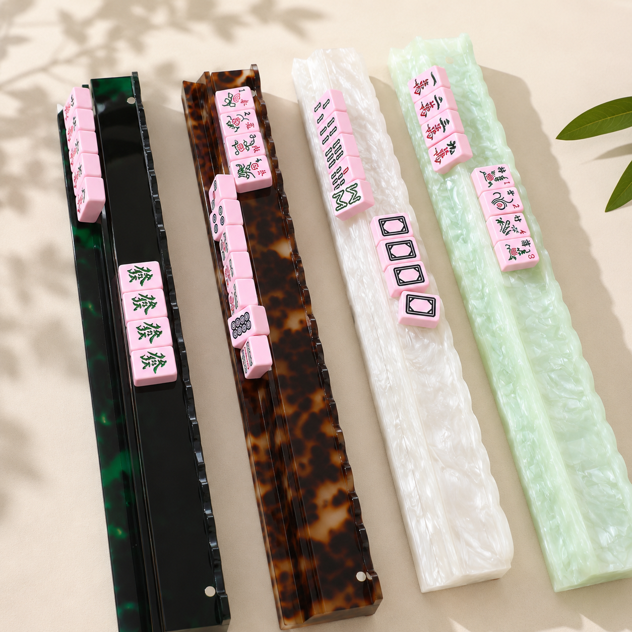 Mahjong Racks Set–20" Acrylic Tile Racks & Pushers: Clear