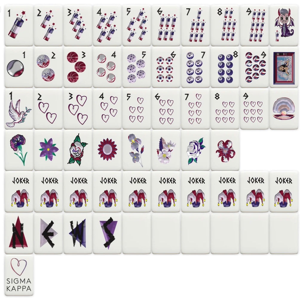 Mahjong Sisterhood Sigma Kappa Bid Day Bundle- Mahjong Tiles, Mat, and Shufflers