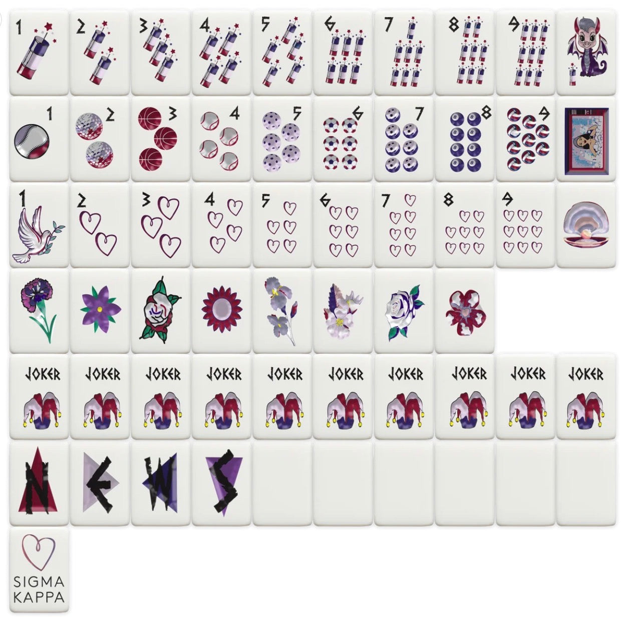 Mahjong Sisterhood Sigma Kappa Bid Day Bundle- Mahjong Tiles, Mat, and Shufflers