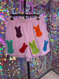 Queen of Sparkles QOS NWOT Purple Peeps Sweatshorts L
