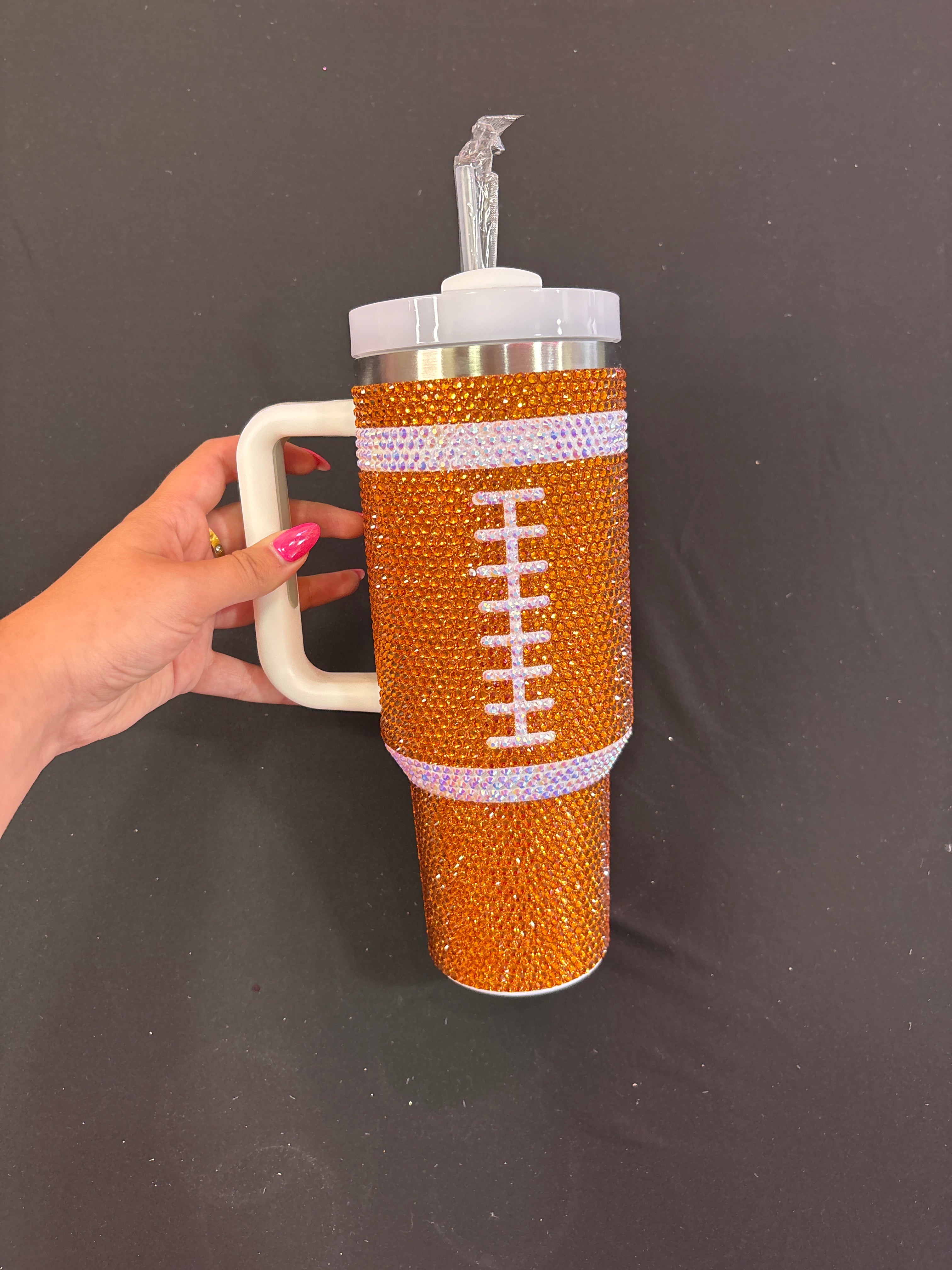 Orange Football Sparkle Tumbler Cup