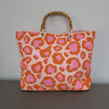 PInk Leopard Tote Bamboo Handle