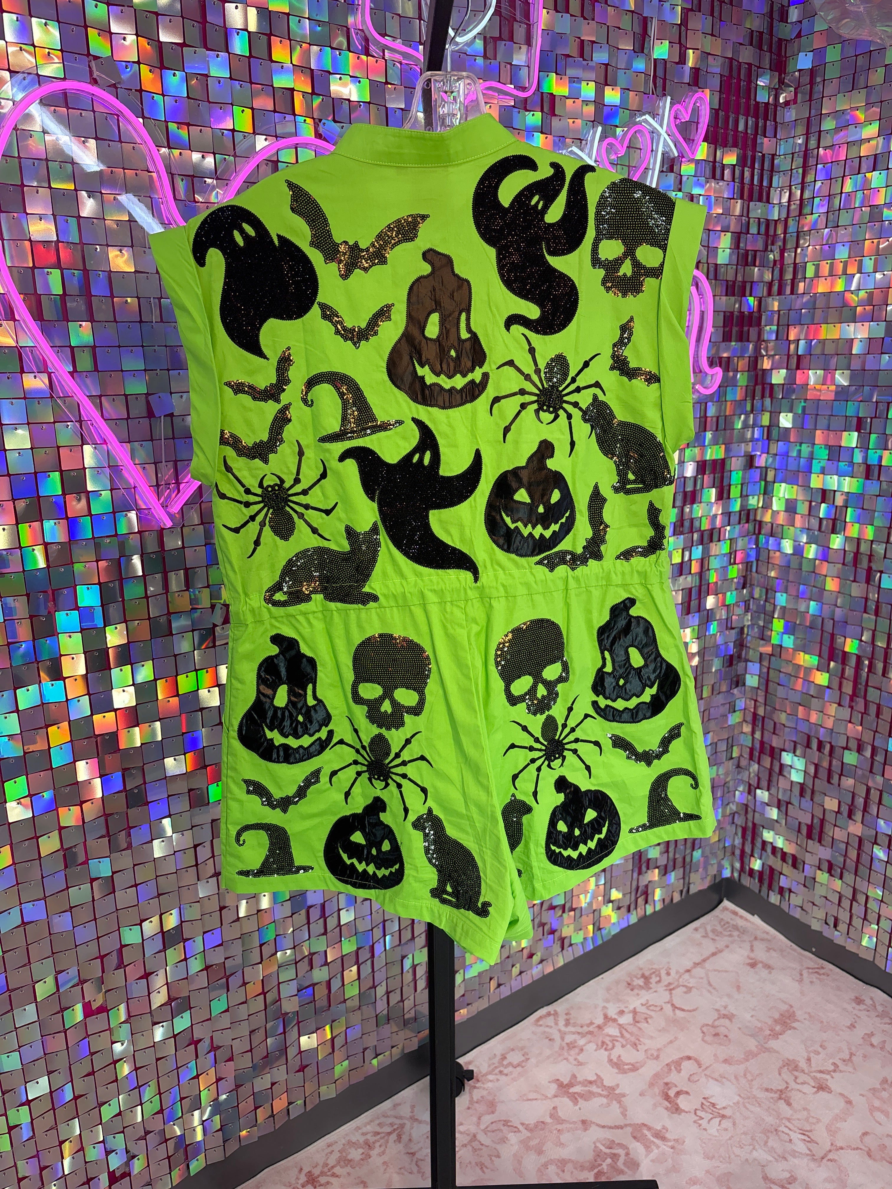 Queen of Sparkles QOS NWT Green Halloween Romper XS