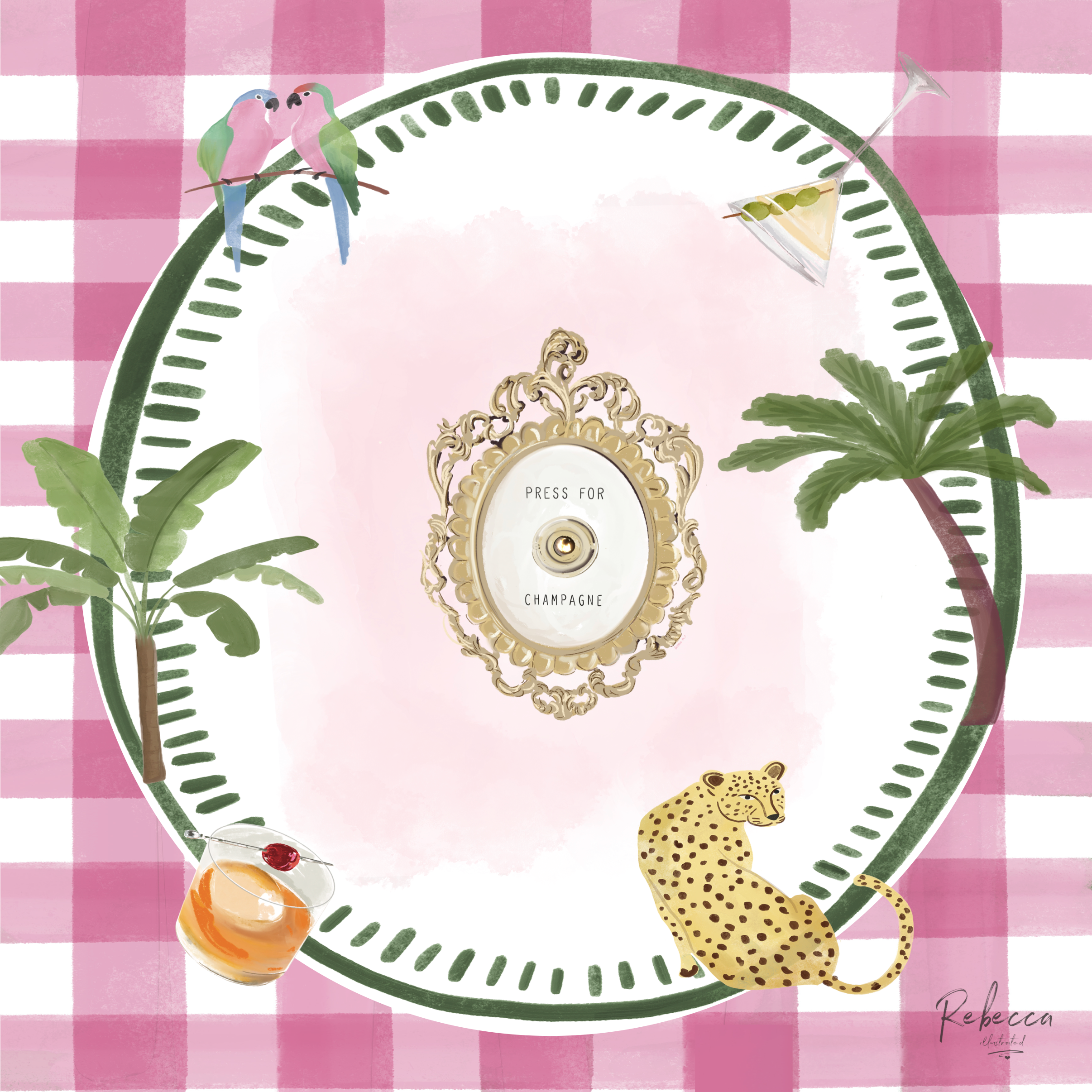 PINK GINGHAM PRESS FOR CHAMPAGNE MAHJONG MAT