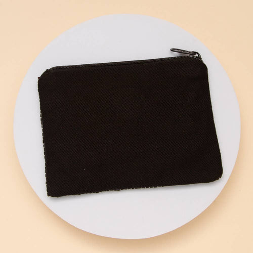 Bad Bitch Seed Beaded Coin Bag in Black with Crown and Stars