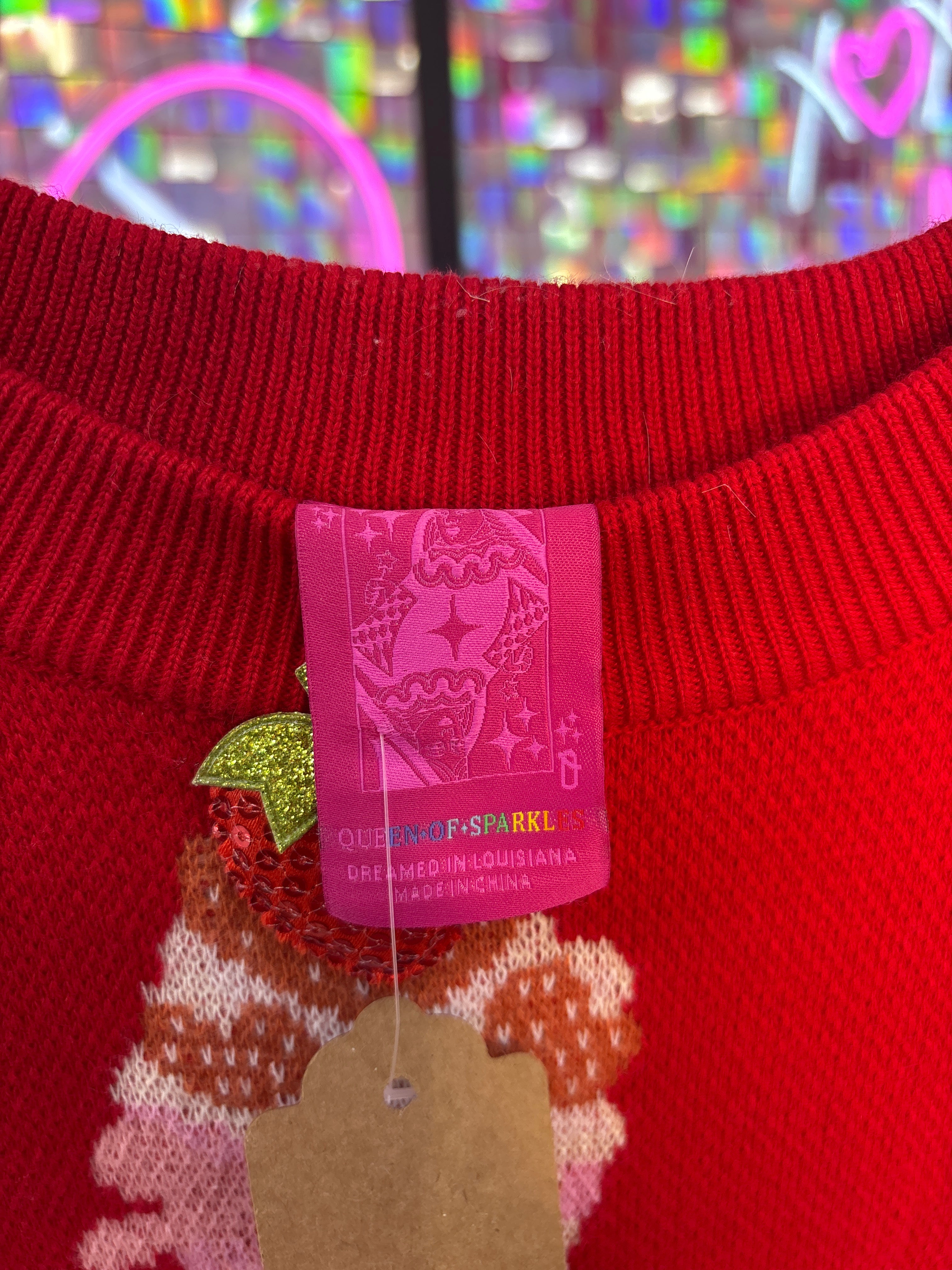 Queen of Sparkles QOS EUC Red Valentines Bakery Sweater L