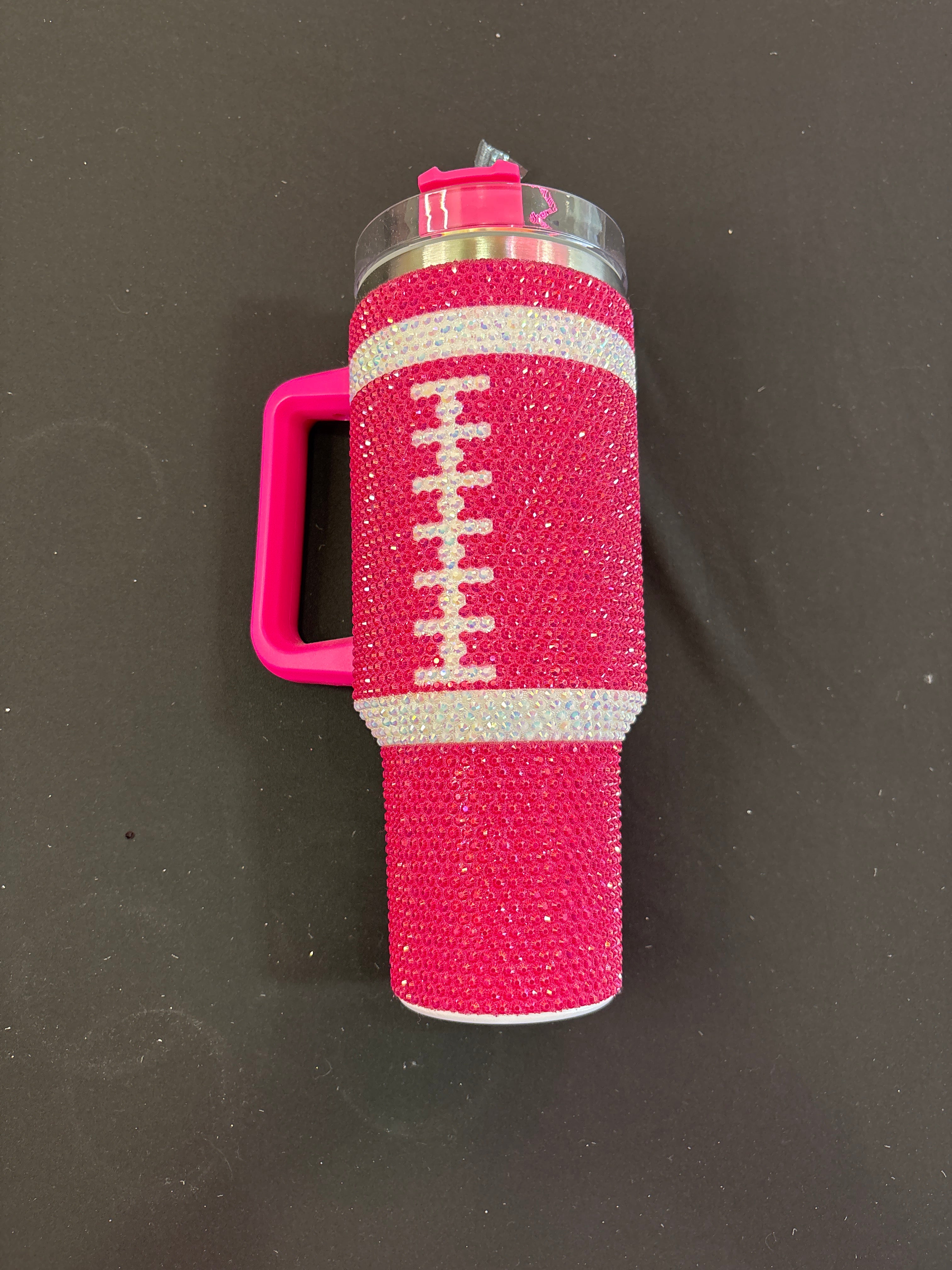 Hot Pink Football Sparkle Tumbler Cup