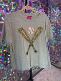 Queen of Sparkles QOS EUC Grey Baseball Tee L