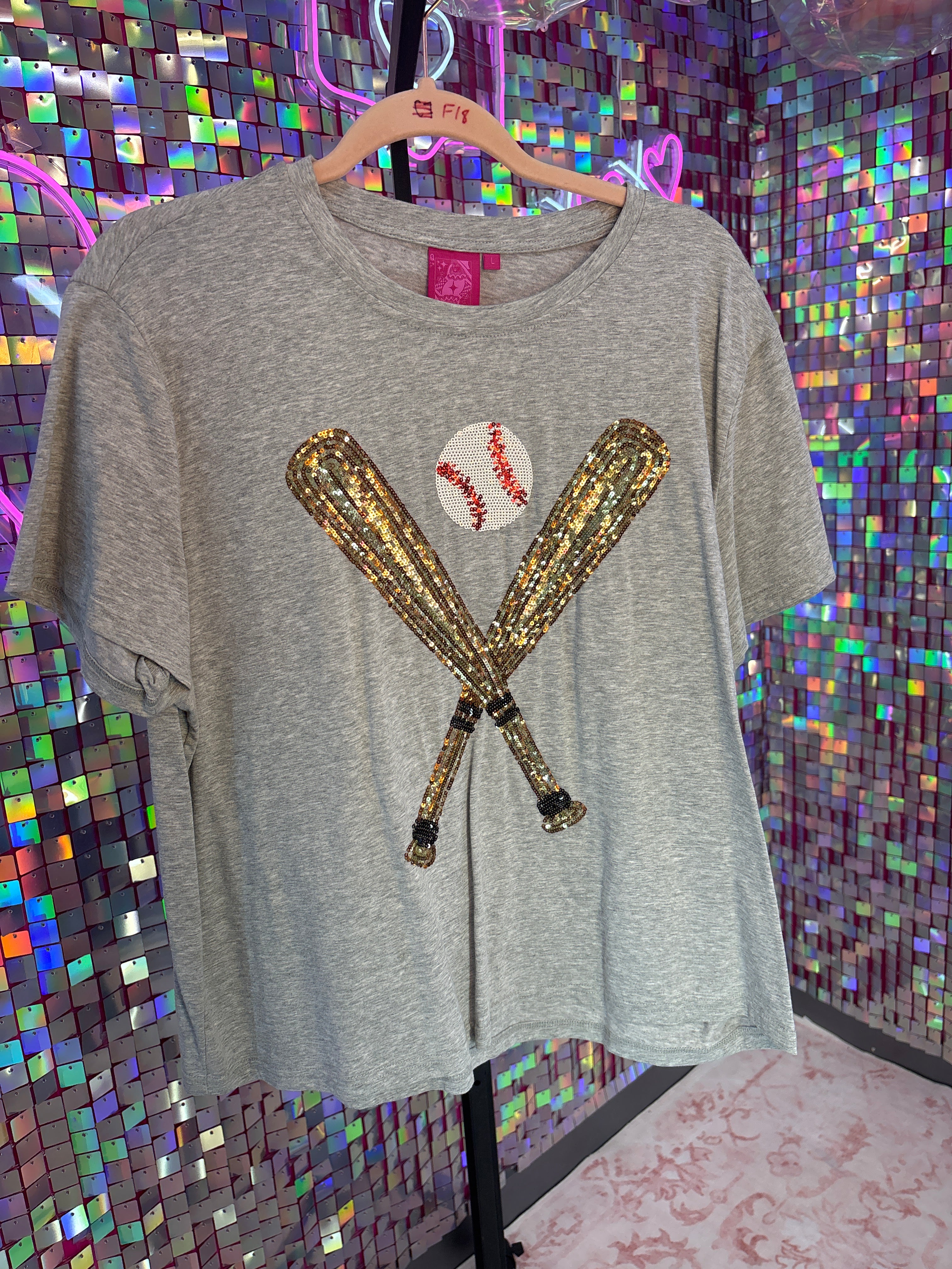 Queen of Sparkles QOS EUC Grey Baseball Tee L