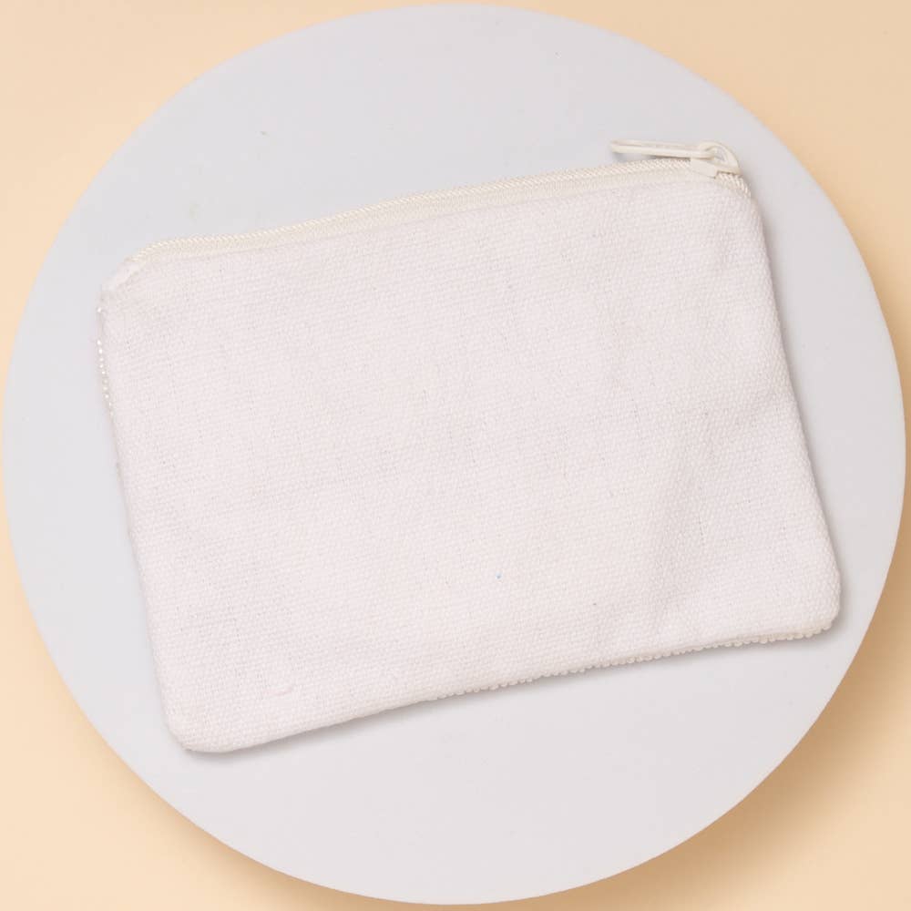 “Cash for Mahjong” Text Seed Beaded Zip Top Coin Bag