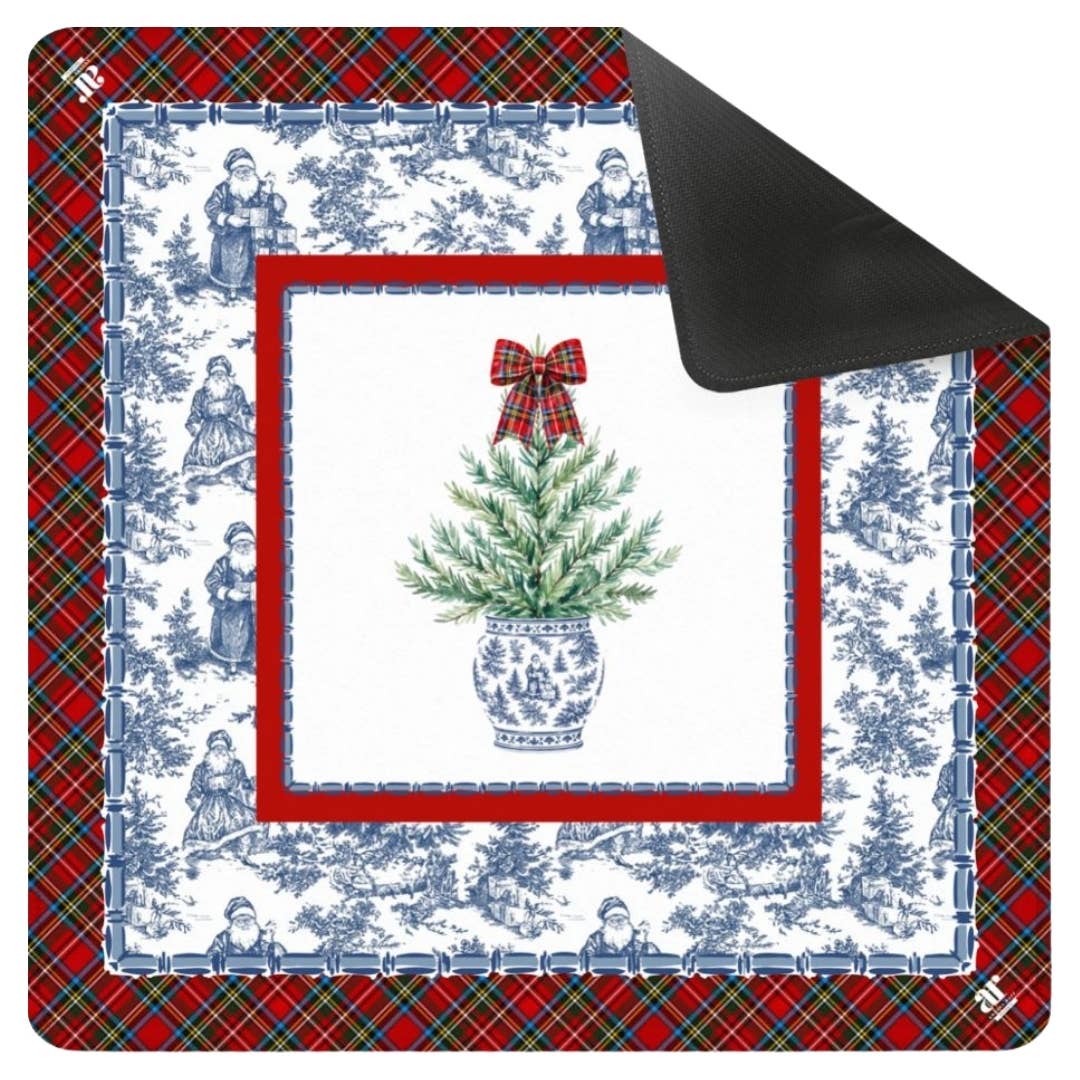 NEOPRENE Tartan Toile Noël Mahjong Mat | Holiday Christmas