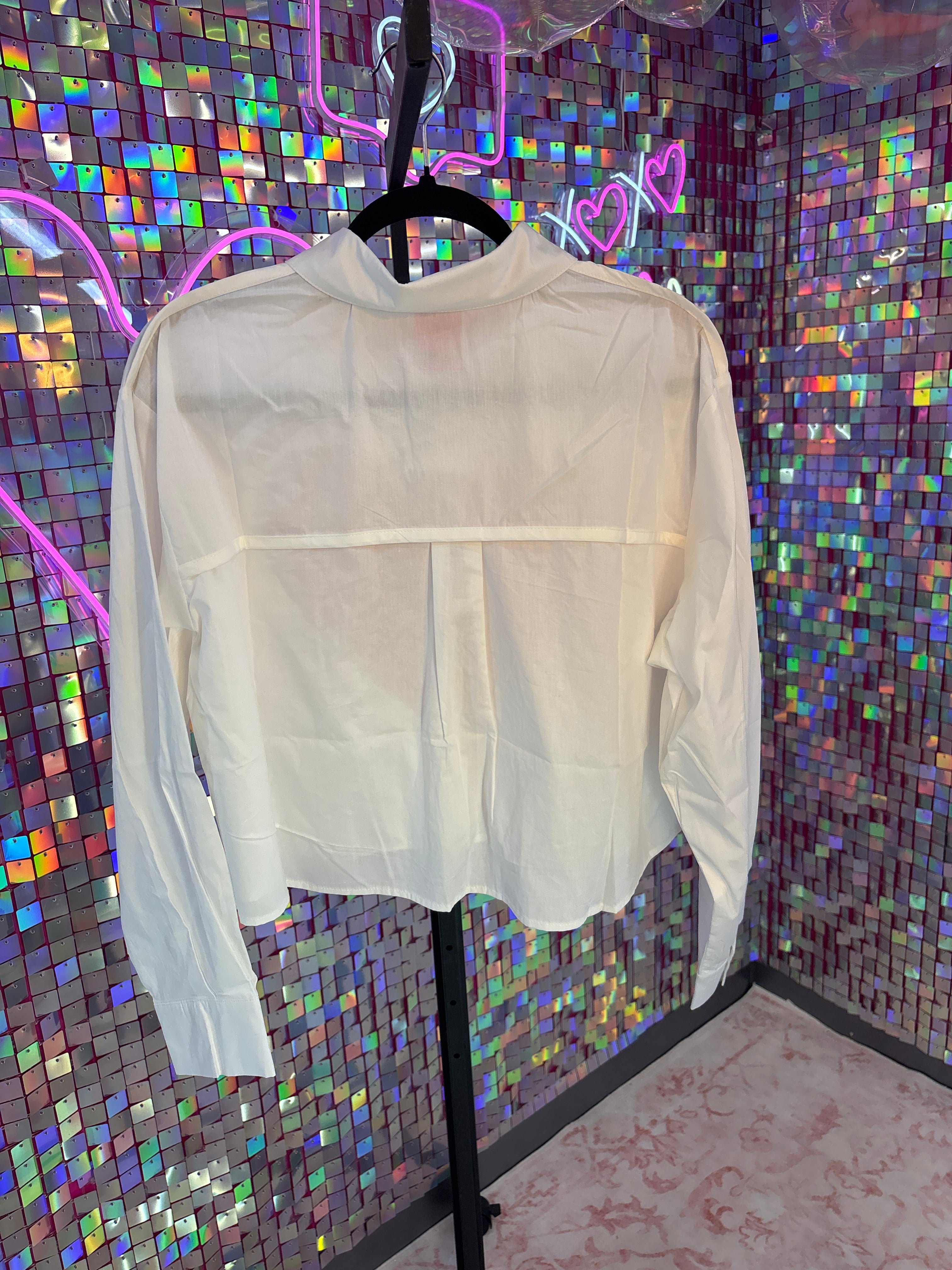 Queen of Sparkles QOS NWT White Button Up with Red Heart S