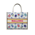 HAND BEADED MAHJONG TOTE BAG - Ivory/Multi/Fuchsia