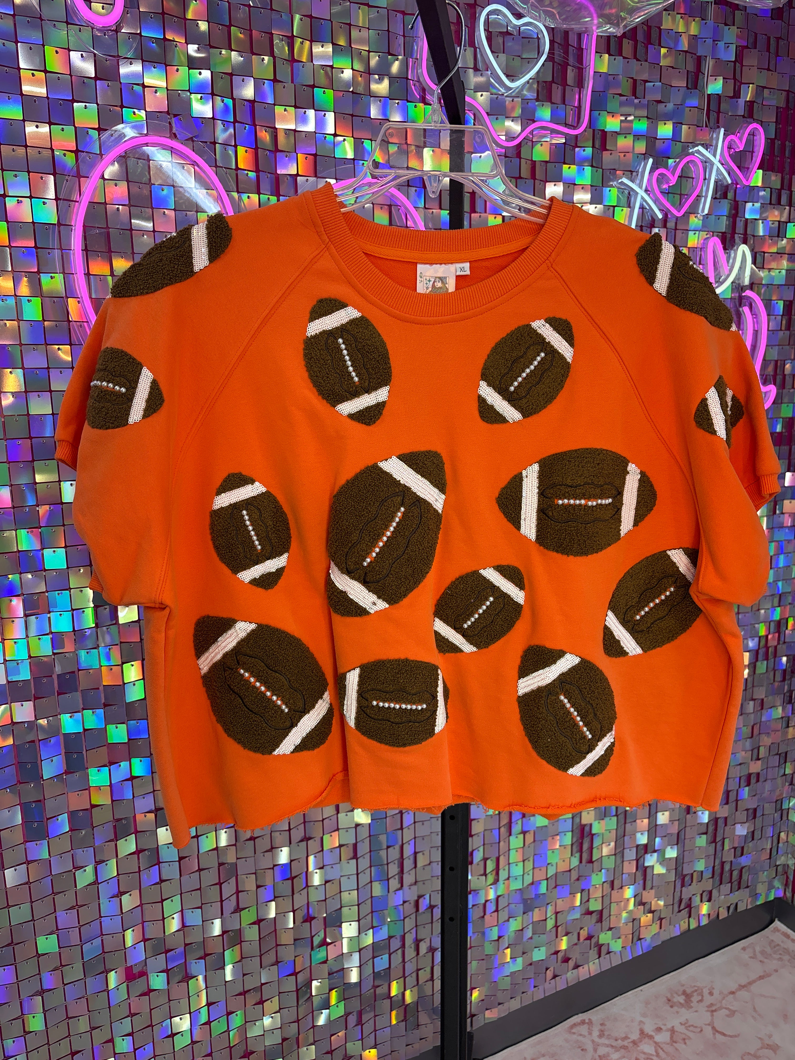 Queen of Sparkles QOS NWOT Orange Football Shirt XL