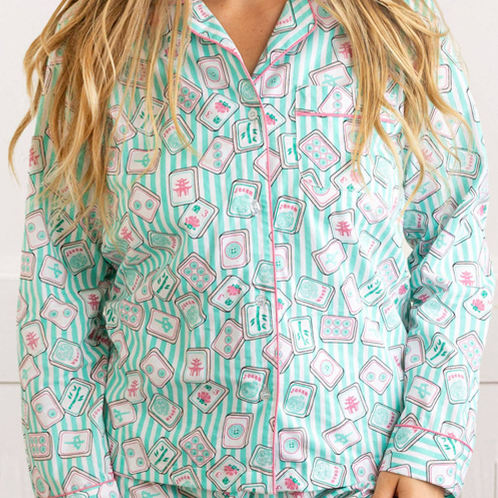 Mahjong Stripe PJ Set with Pants & Long Sleeve Top: L/XL