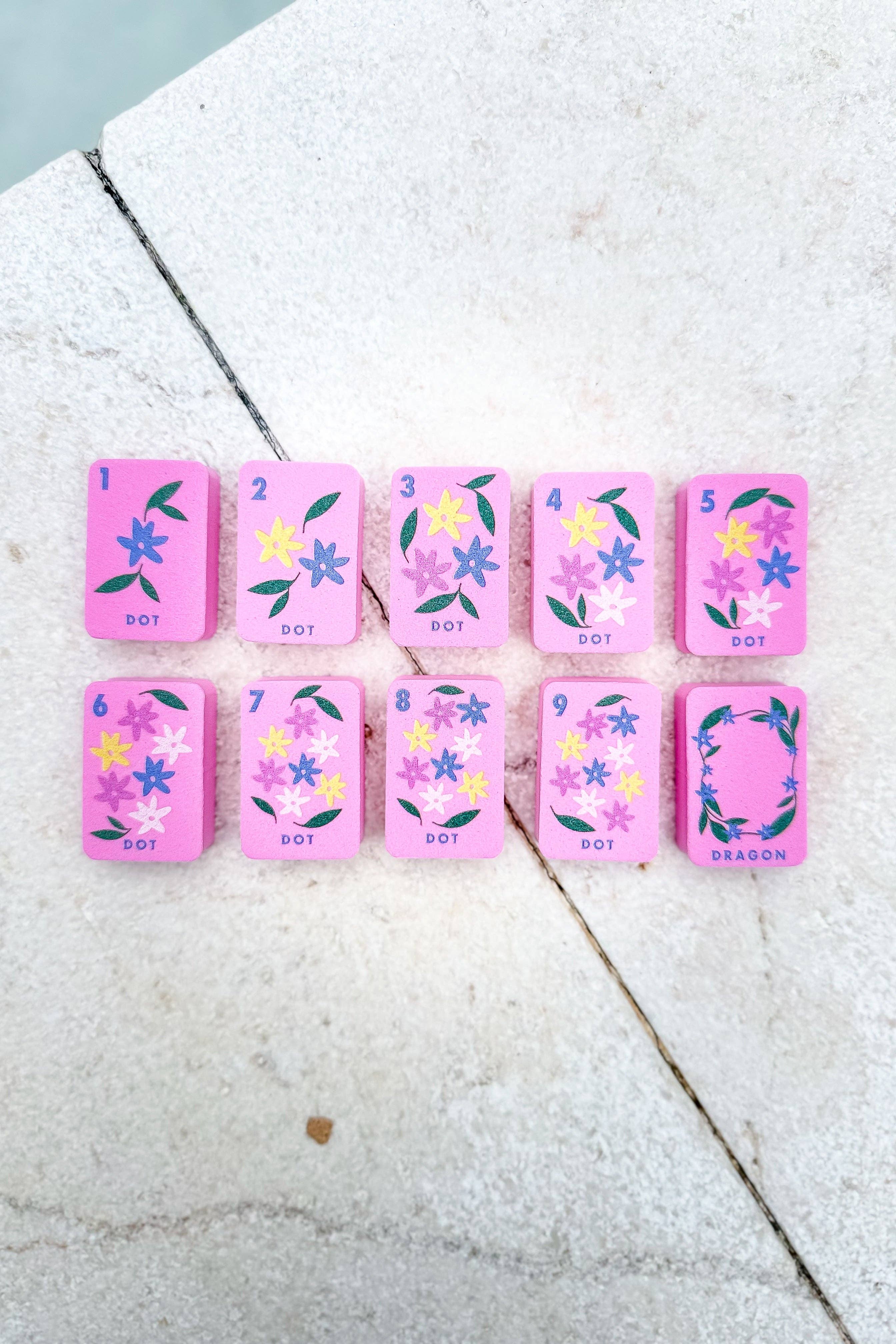 Floating Mahjong Tiles in Floral Pink for the Pool