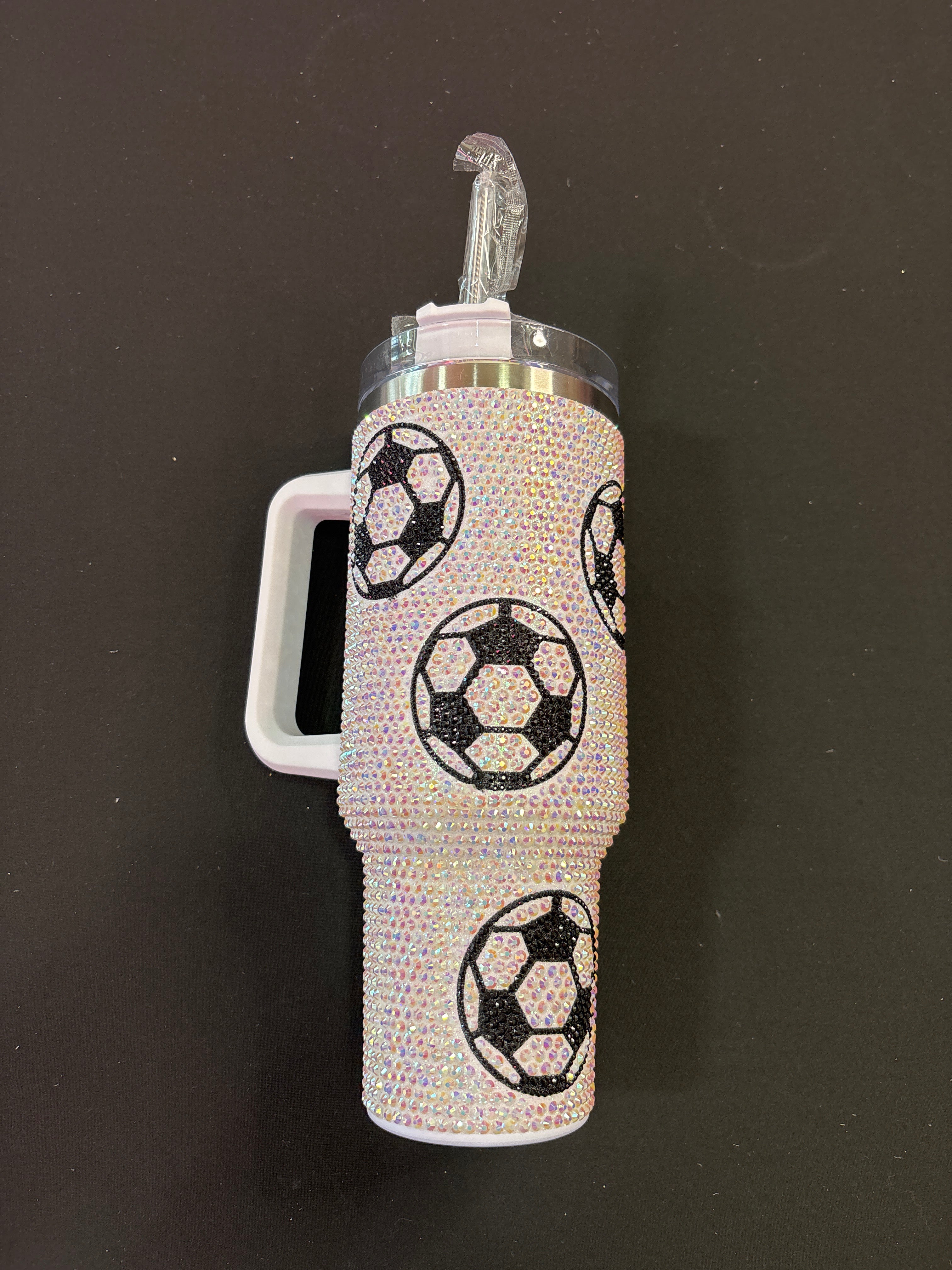White Sparkle Tumbler Cup with Soccer Balls
