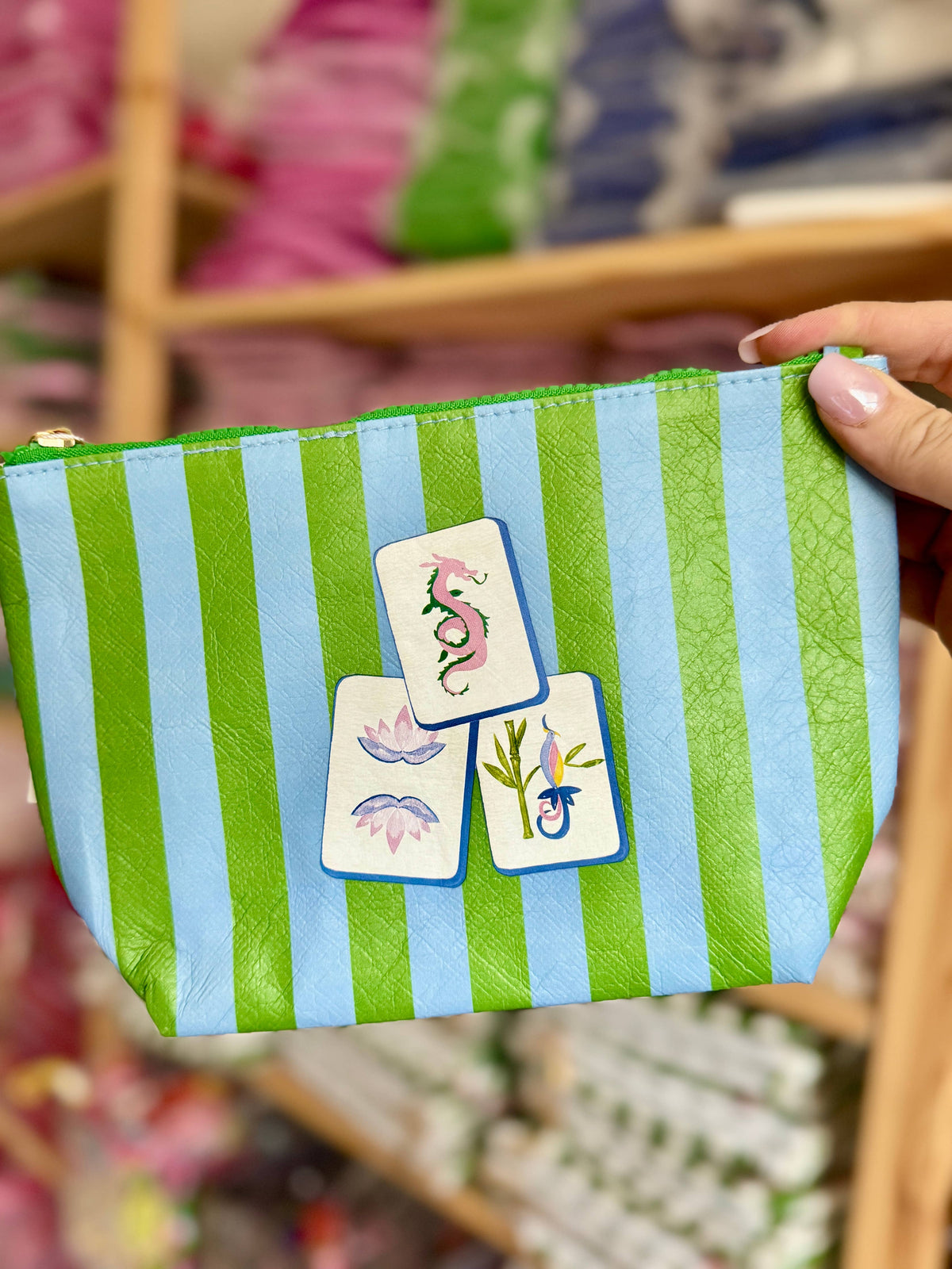 Mahjong Bag Preppy tile bag | Crinkle green & blue stripe