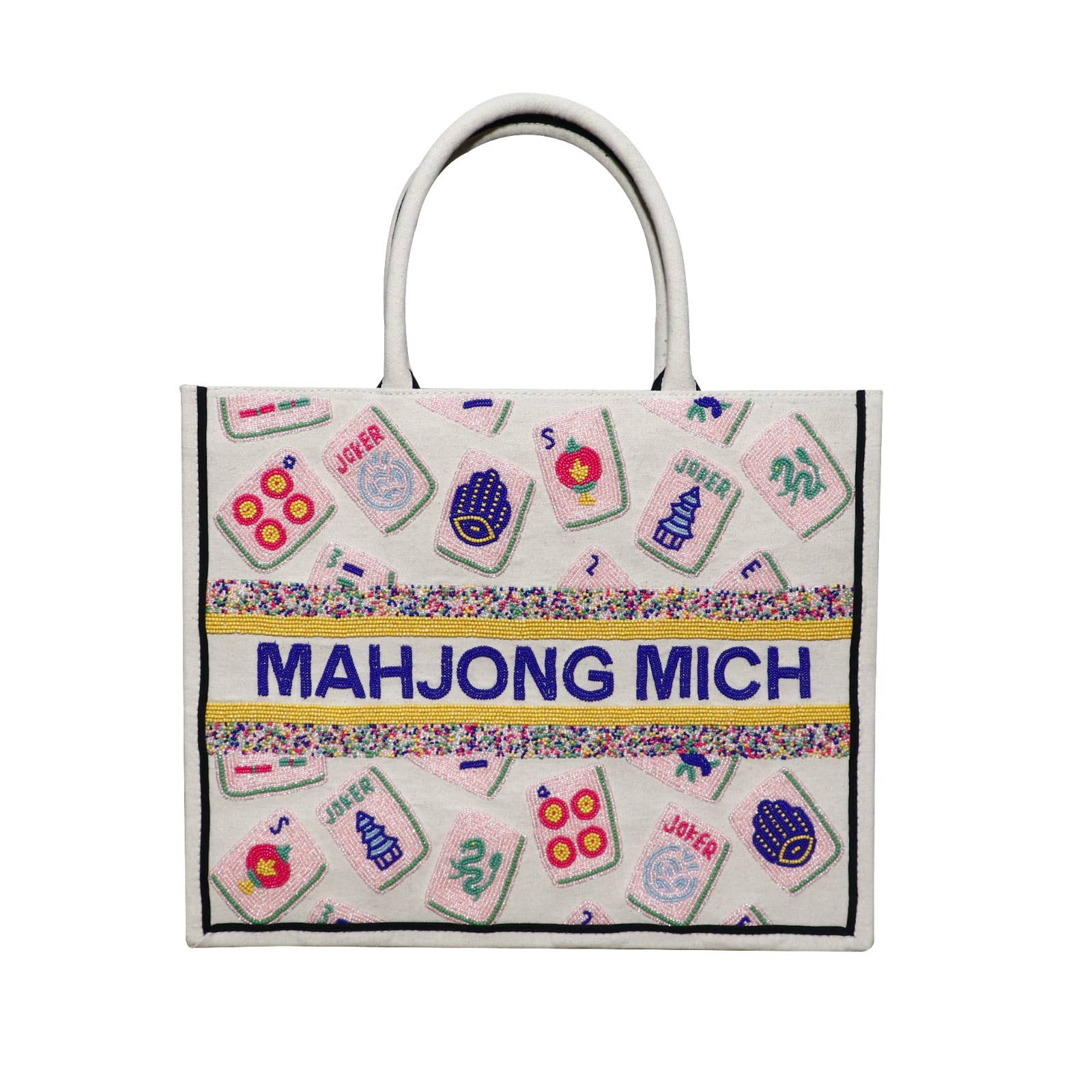 HAND BEADED MAHJONG TOTE BAG PINK