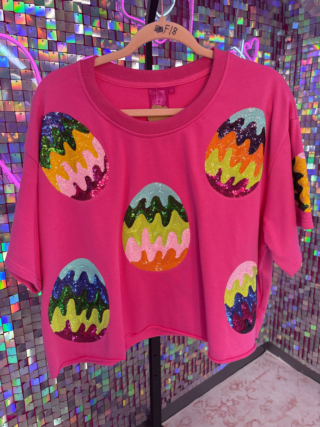 Queen of Sparkles QOS NWOT Pink Easter Egg Shirt XL