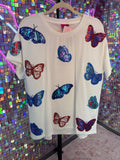 Queen of Sparkles QOS NWT White Butterfly Tee XL