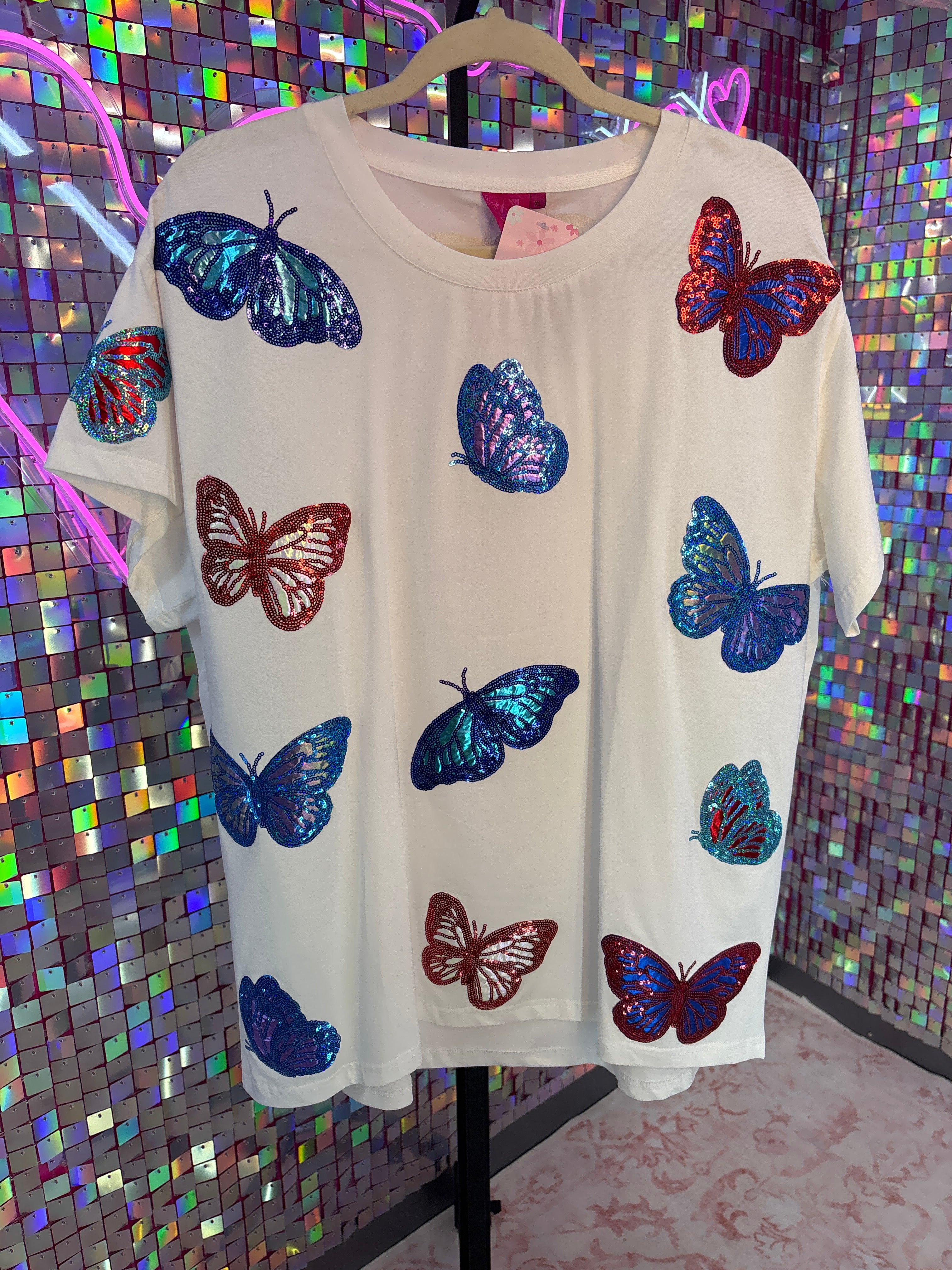 Queen of Sparkles QOS NWT White Butterfly Tee XL