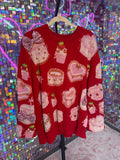 Queen of Sparkles QOS EUC Red Valentines Bakery Sweater L