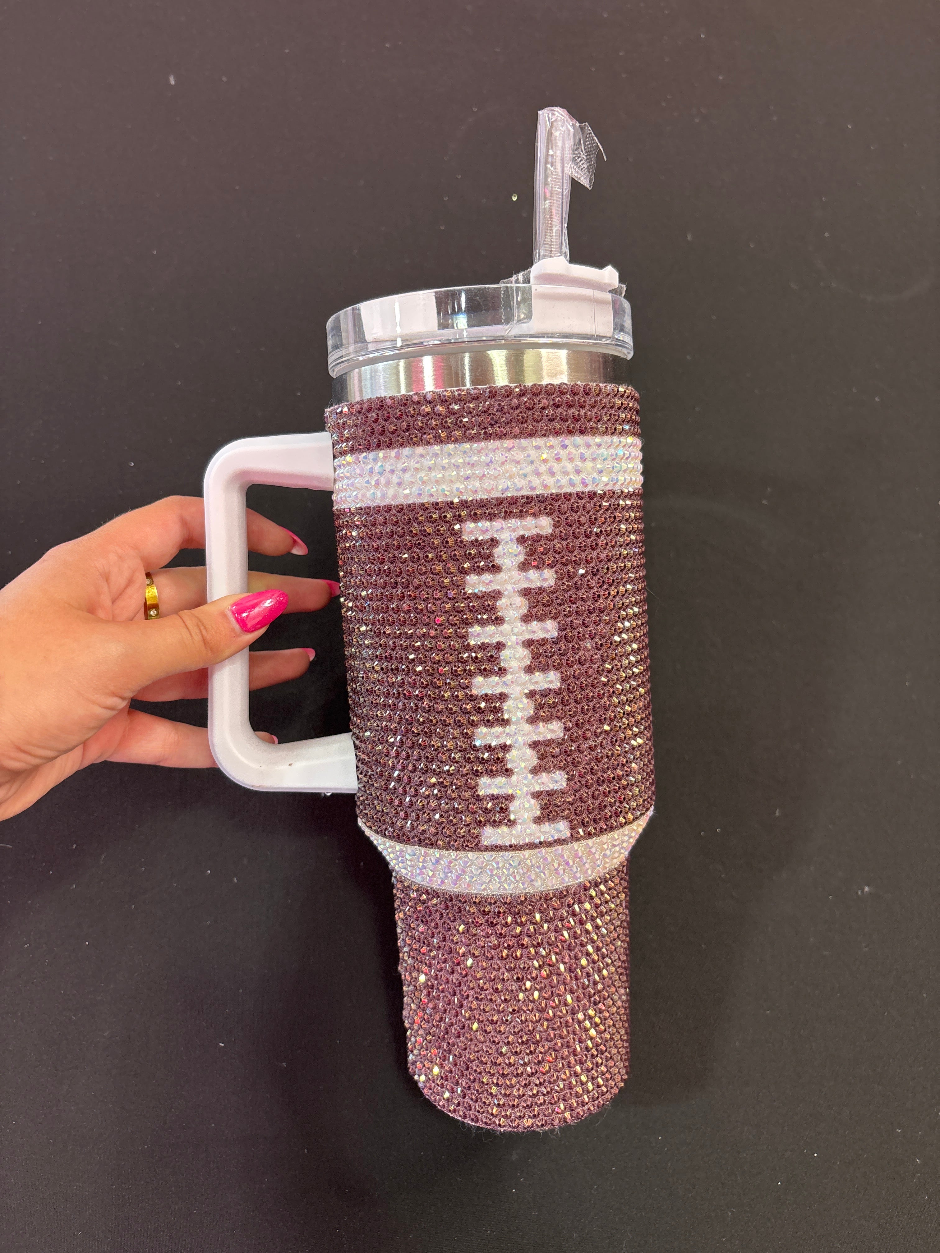 Brown Football Sparkle Tumbler Cup