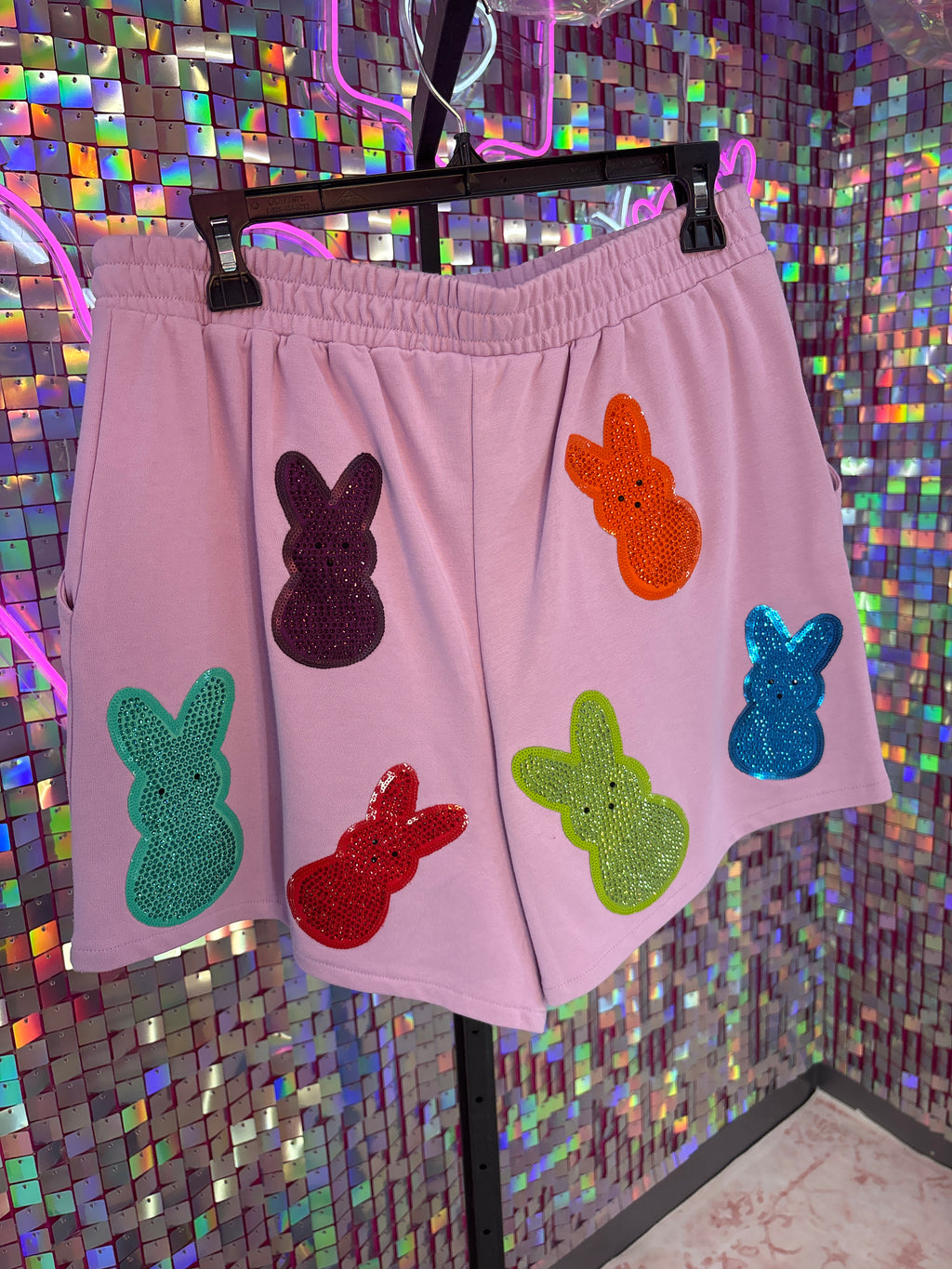 Queen of Sparkles QOS NWOT Purple Peeps Sweatshorts L