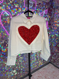 Queen of Sparkles QOS NWT White Button Up with Red Heart S