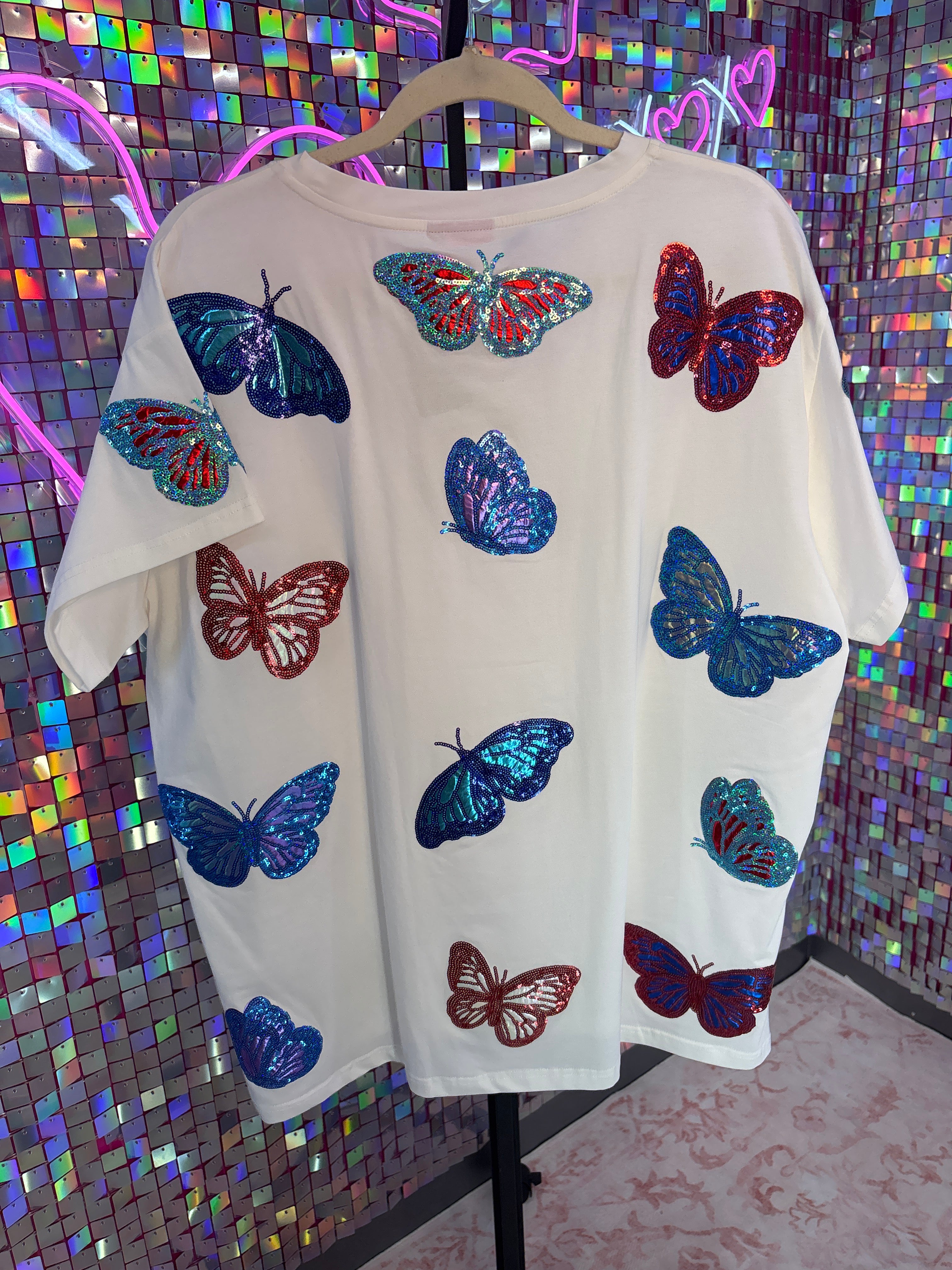 Queen of Sparkles QOS NWT White Butterfly Tee XL
