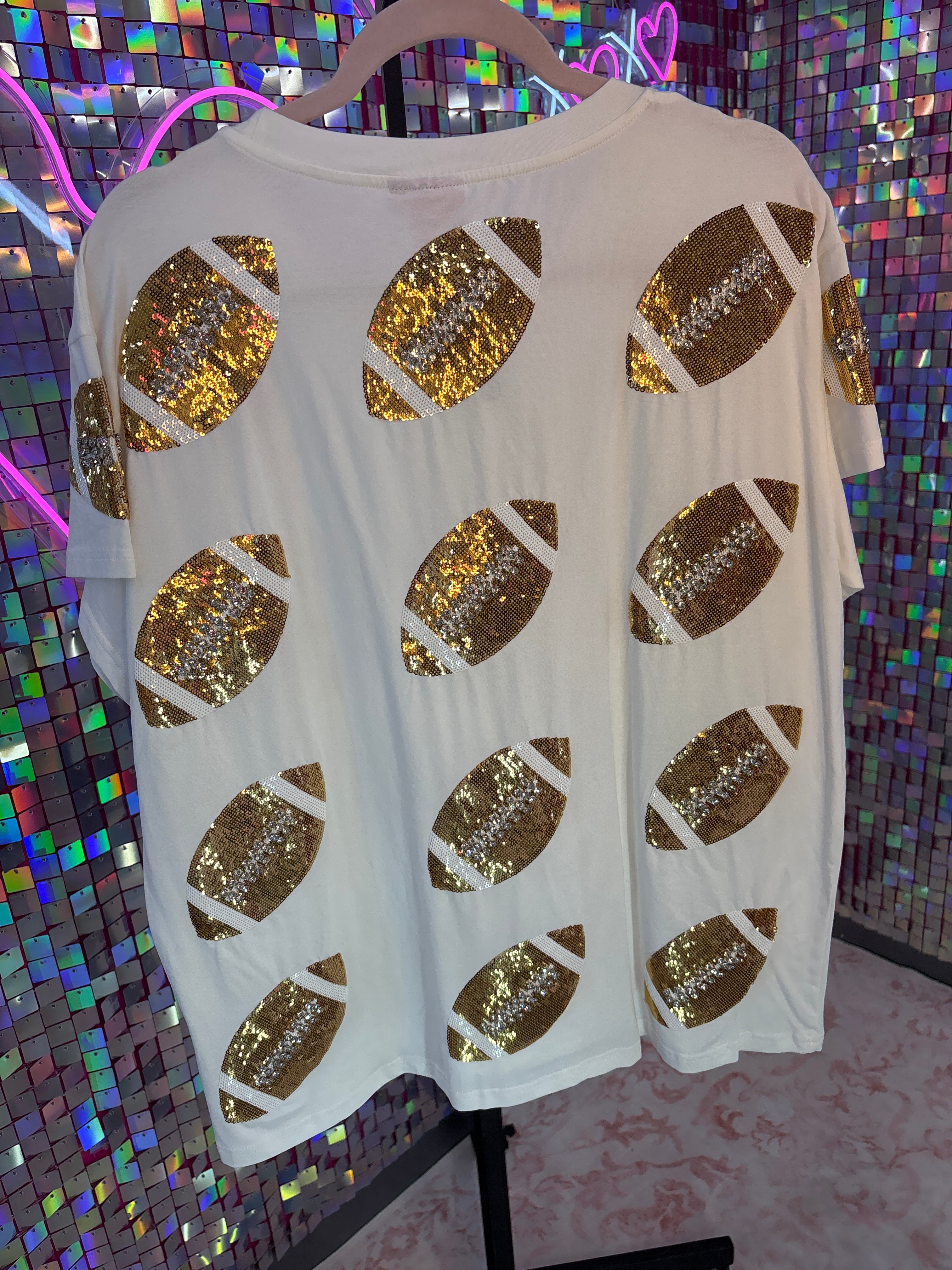 Queen of Sparkles QOS EUC White Football Tee L