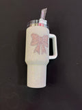 White Sparkle Tumbler Cup with Pink Bow