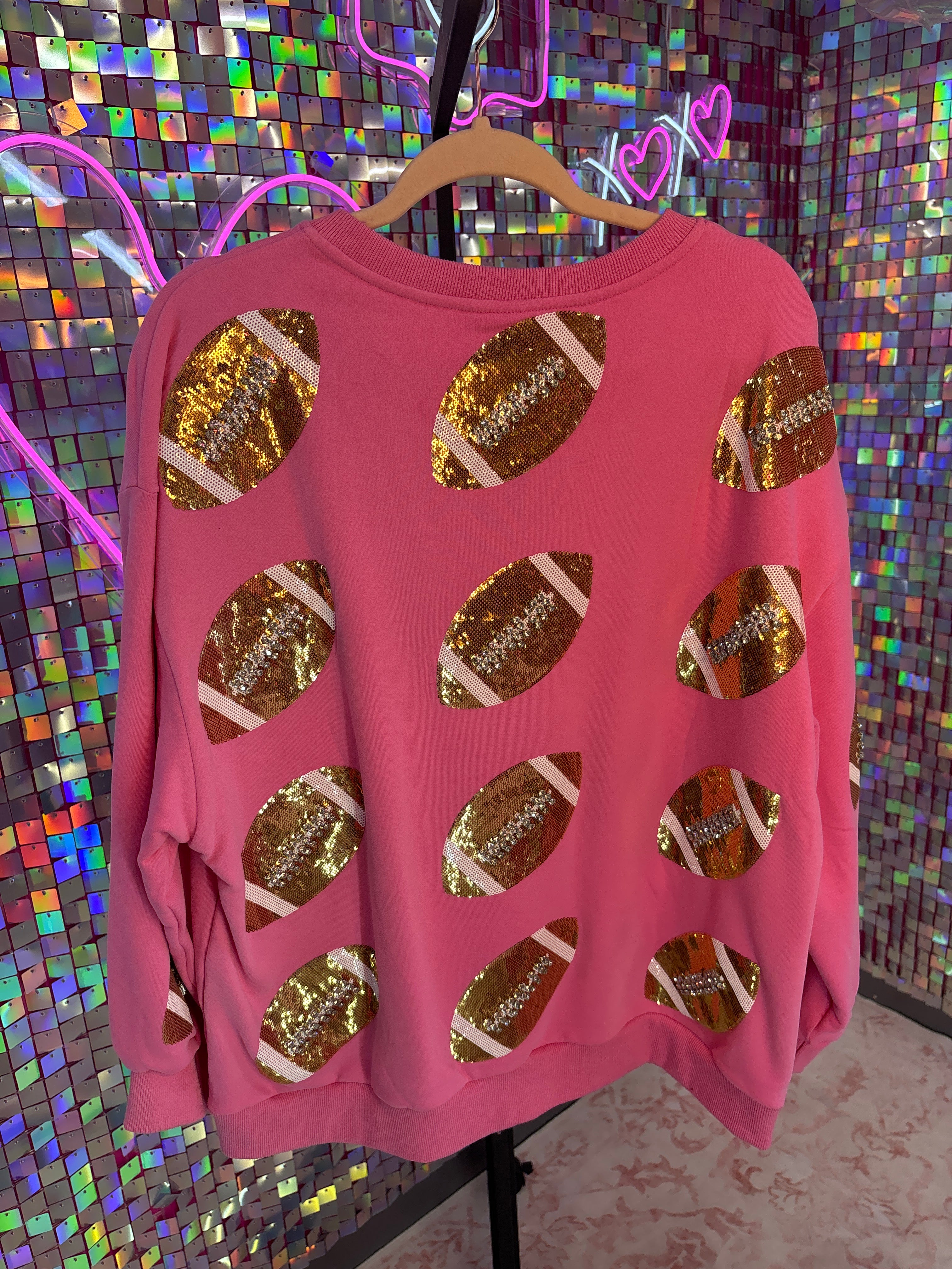 Queen of Sparkles QOS NWOT Pink Football V Neck Sweatshirt M