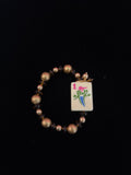 #2 Mahjong Tile Bracelet with Gold and Brown Beads with 1 Bam Bird
