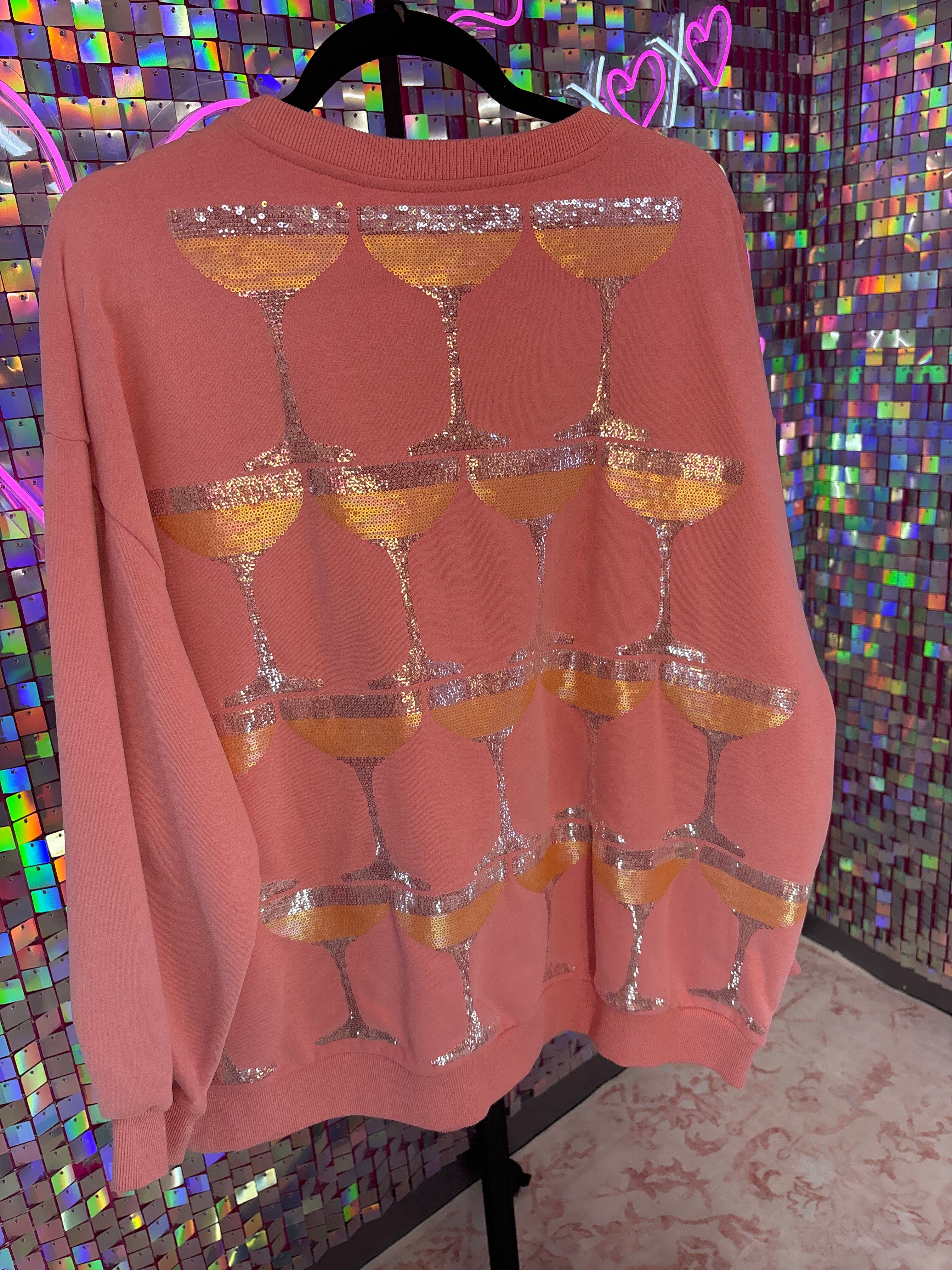 Queen of Sparkles QOS NWOT Pink Wine Glass Sweatshirt L