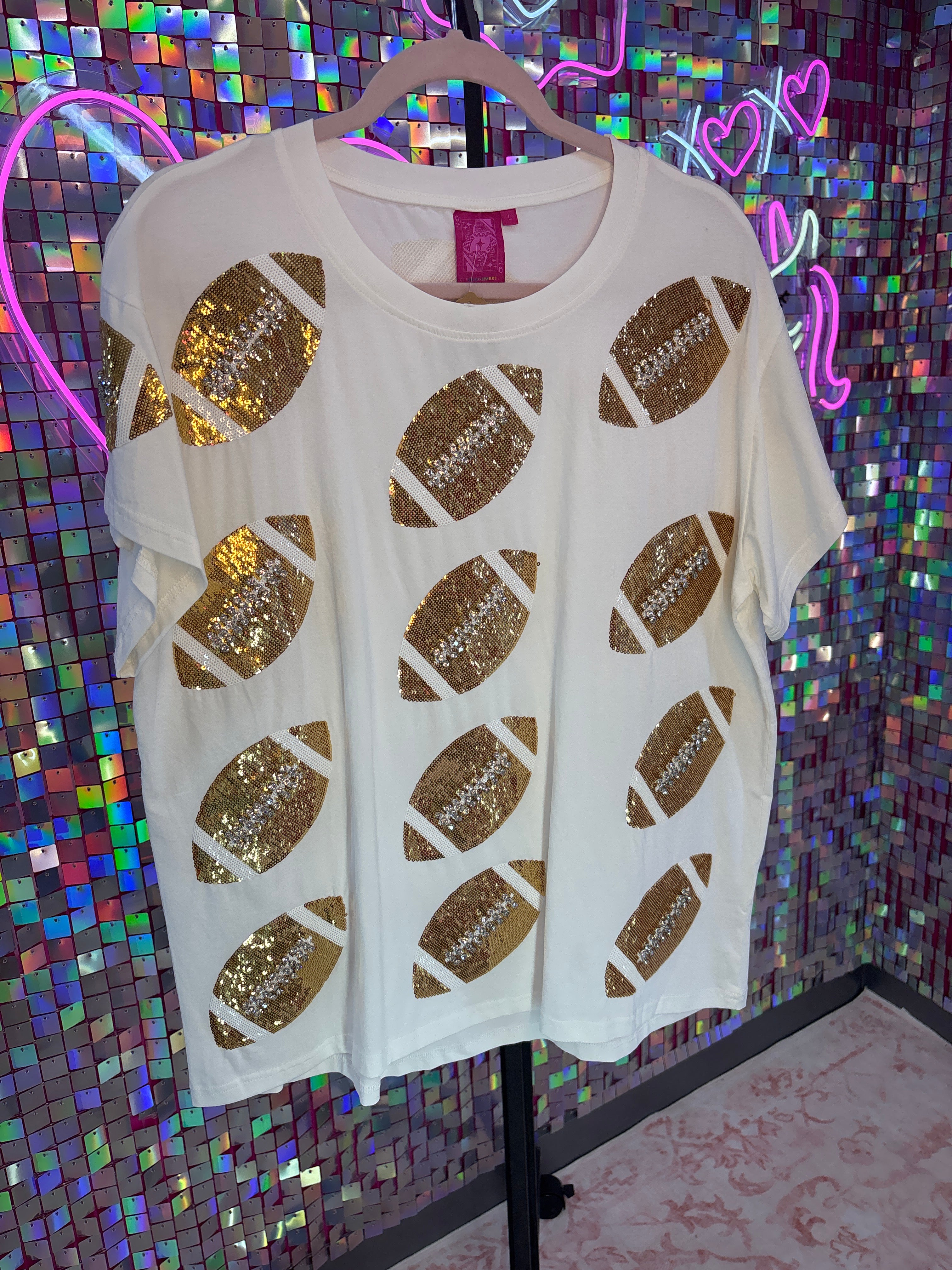Queen of Sparkles QOS EUC White Football Tee L