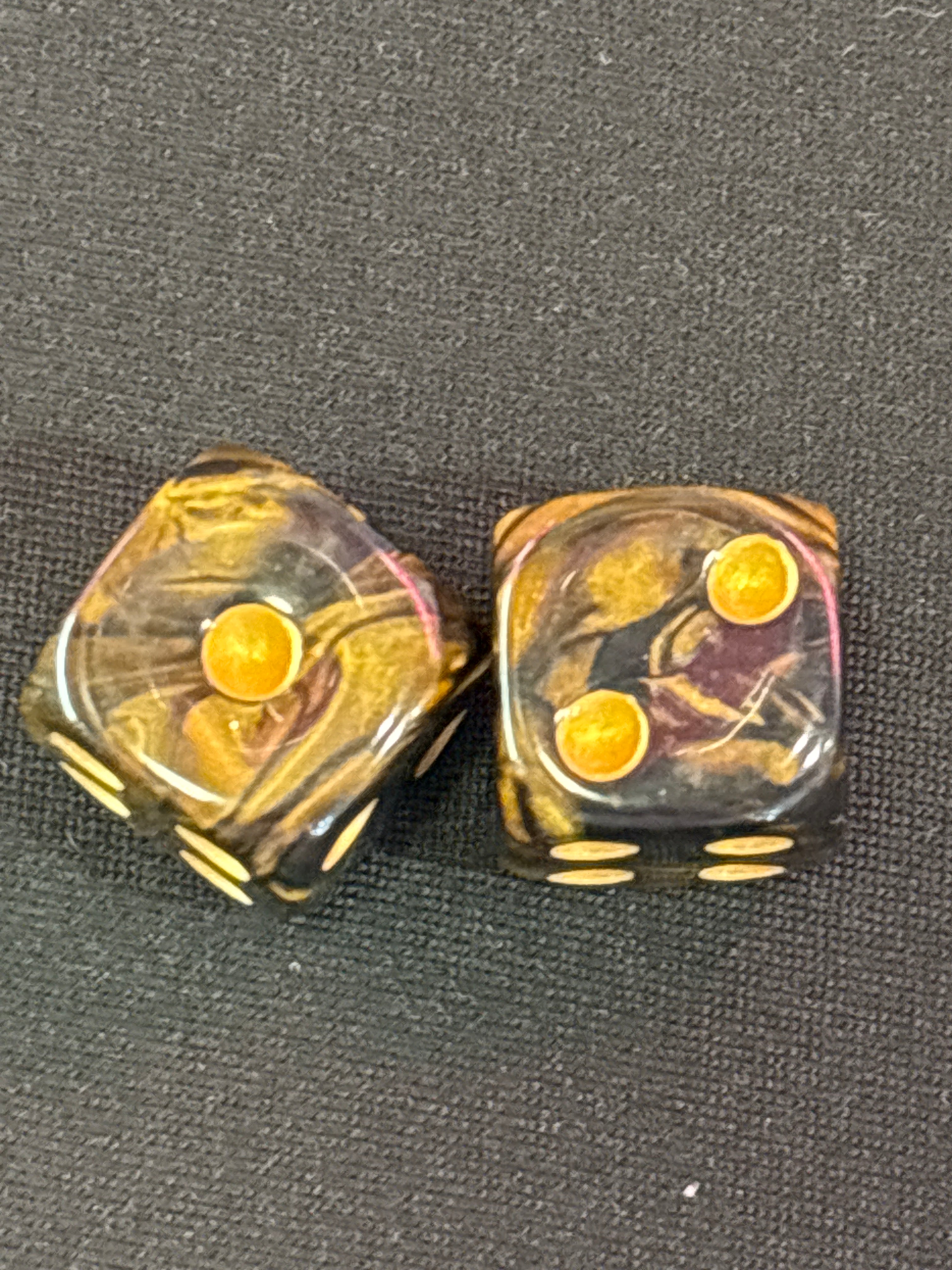Gold and Black Marble Mahjong Dice